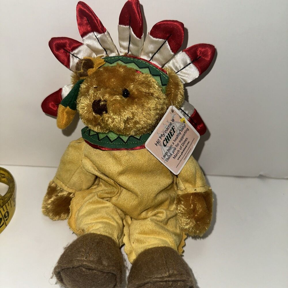 March of Dimes Bean Bags for Babies Thanksgiving Chief Bear Plush NEW w/Tag